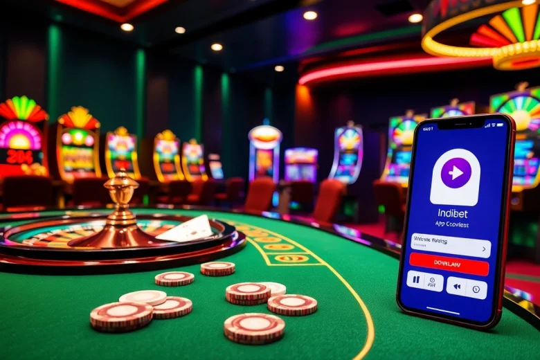 Experience smooth betting with the Indibet app download, showing exciting casino gaming visuals.