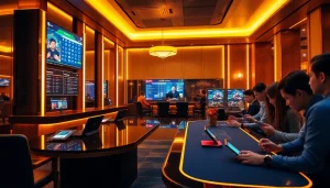 Experience the excitement of LC88 Com in a modern gambling lounge.