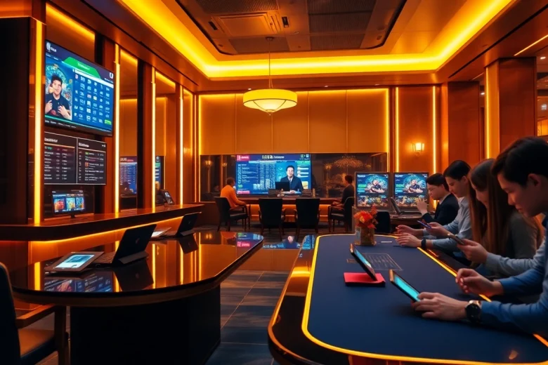 Experience the excitement of LC88 Com in a modern gambling lounge.