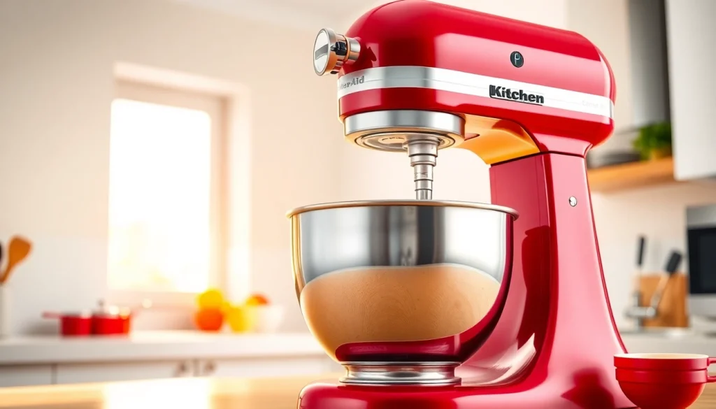 Baking with a KitchenAid mixer NZ featuring colorful ingredients in a bright kitchen