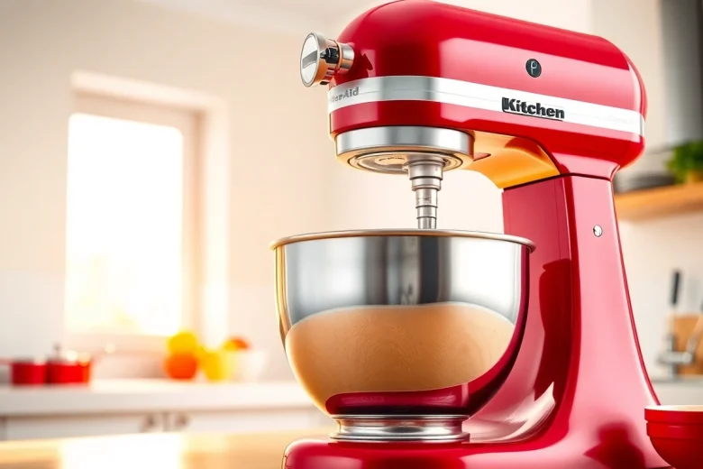 Baking with a KitchenAid mixer NZ featuring colorful ingredients in a bright kitchen