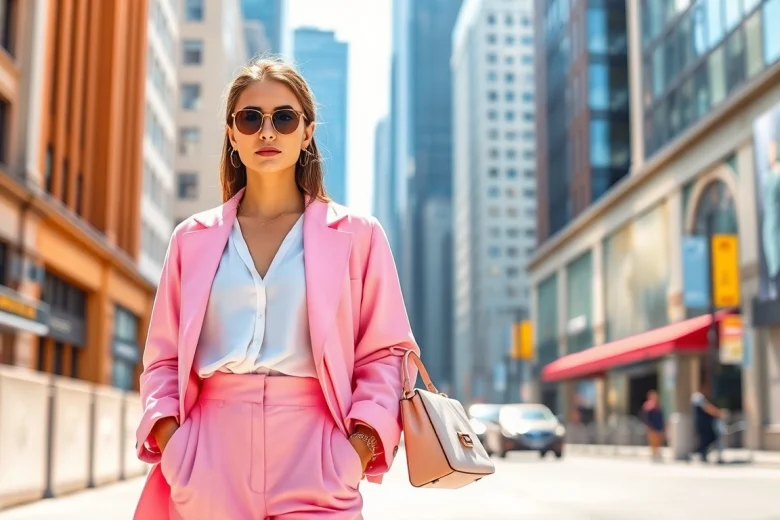 Rivelle fashion model showcasing elegant styles in a vibrant urban setting.