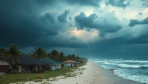 Assessing Florida Hurricane Damage after a storm, showing destruction of homes and trees along the coast.