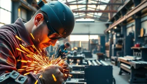 Artisan working on custom steel fabrication showcasing precision welding techniques.