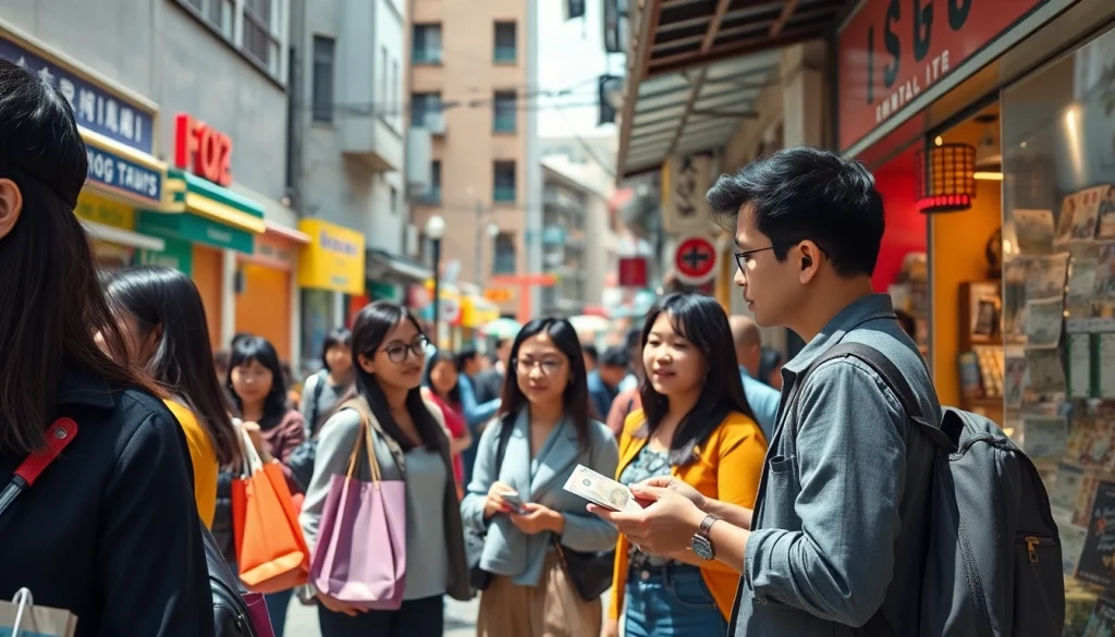 카드깡 거래 현장을 보여주는 활기찬 도시 시장의 모습
