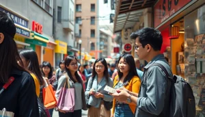 카드깡 거래 현장을 보여주는 활기찬 도시 시장의 모습