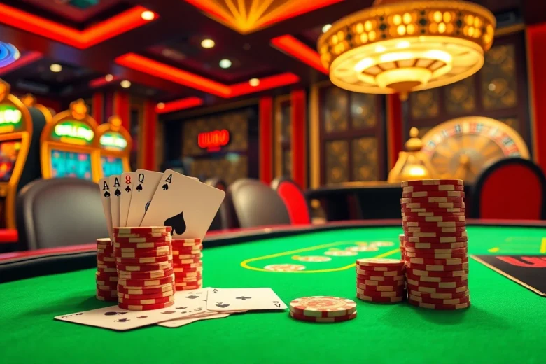 High-stakes poker game at UU88 casino with vibrant chips and cards on the table