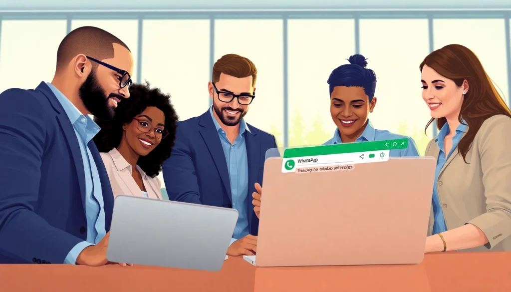 Engaged team discussing WhatsApp Business CRM integration in a bright office setting