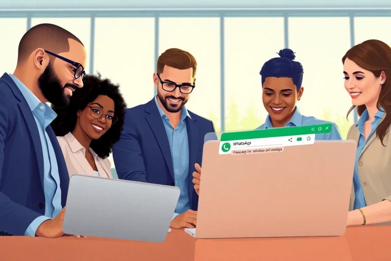 Engaged team discussing WhatsApp Business CRM integration in a bright office setting