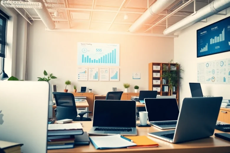 Boost your brand visibility with facebook smm panel illustrated in a vibrant office setting.