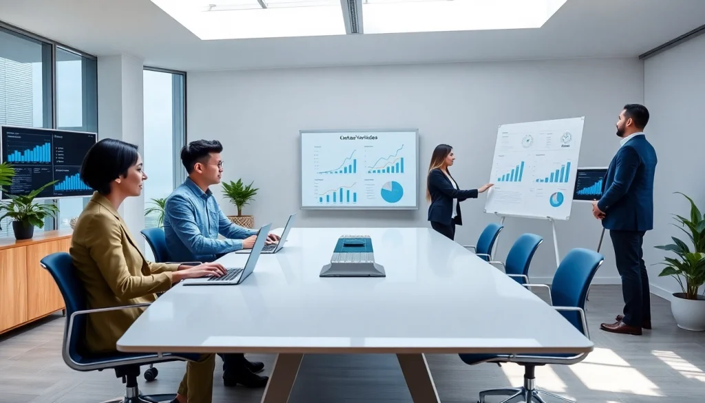 Online contact data verification in a modern office setting with professionals collaborating on data accuracy.