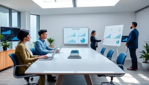 Online contact data verification in a modern office setting with professionals collaborating on data accuracy.