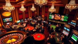 Experience high-stakes excitement with trực tiếp bóng đá VanKhanhTV, showcasing live sports betting in a luxurious casino.