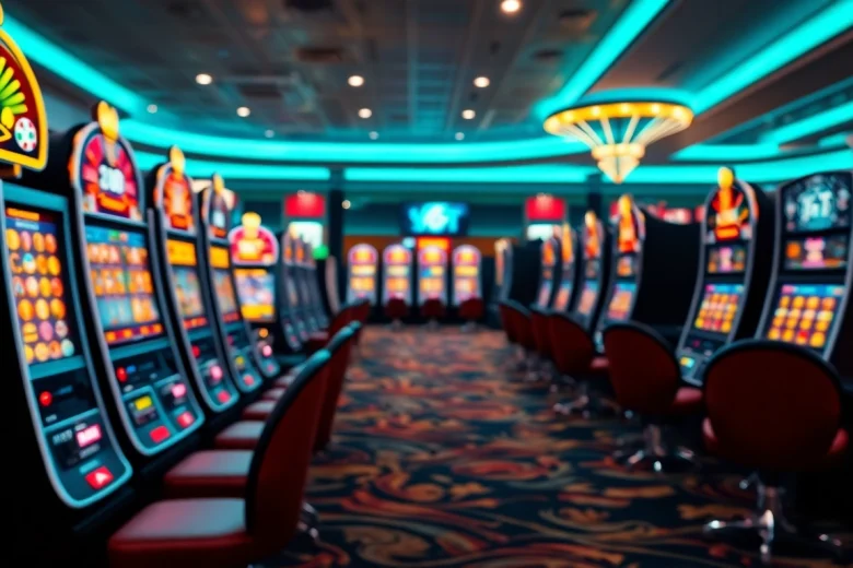 Jelajahi slot pulsa dengan suasana kasino elektronik yang penuh energi dan warna-warni.