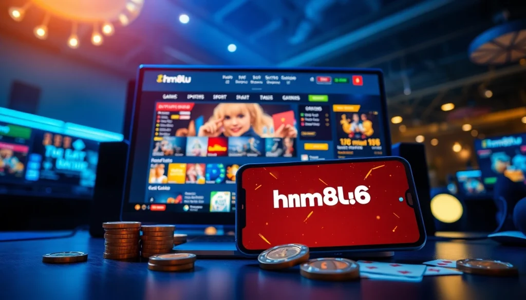 Online betting interface featuring http://hm88.blue/ showcasing casino and sports betting excitement.
