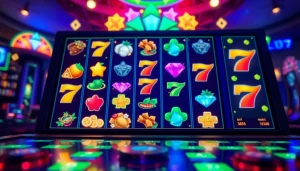 Experience slot hoki with vibrant online gaming, featuring modern slot machines and a casino atmosphere.