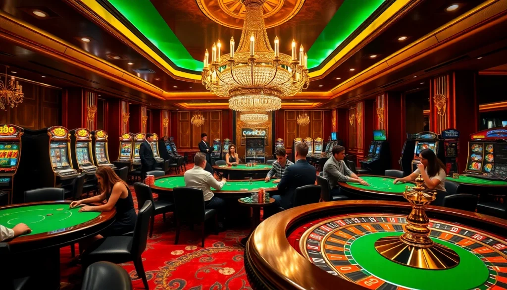 Trải nghiệm sự hứng khởi của tik88 trong một casino sang trọng với các trò chơi poker và máy đánh bạc sống động.