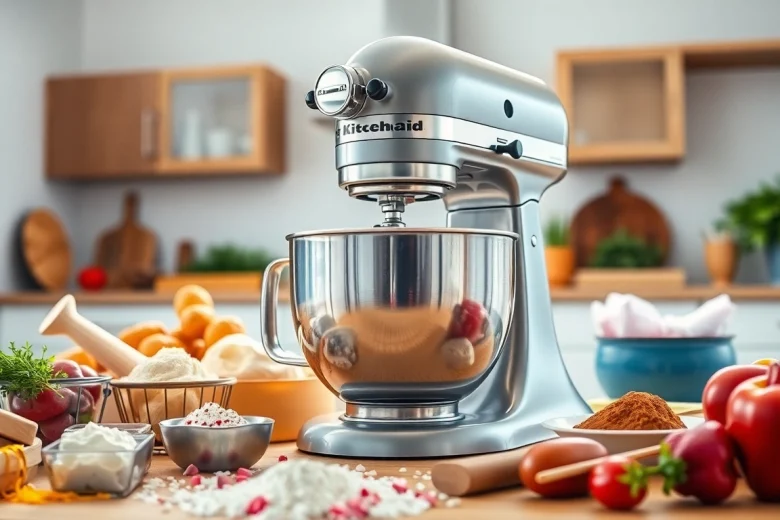 Explore the versatile KitchenAid mixer NZ, showcasing its features in a bright kitchen.