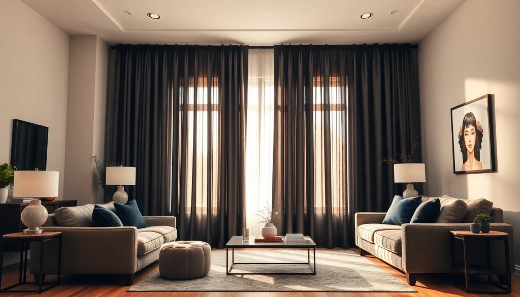 Bekijk verduisterende gordijnen in een moderne woonkamer met stijl en elegantie.