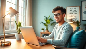 Onlyfans search in a cozy home office, showcasing a tech-savvy user engaged with a laptop.