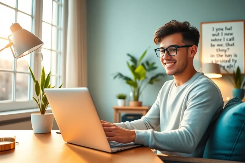 Onlyfans search in a cozy home office, showcasing a tech-savvy user engaged with a laptop.