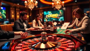 Experience thrilling gameplay at u 888 with professional gamblers around a luxurious casino table.