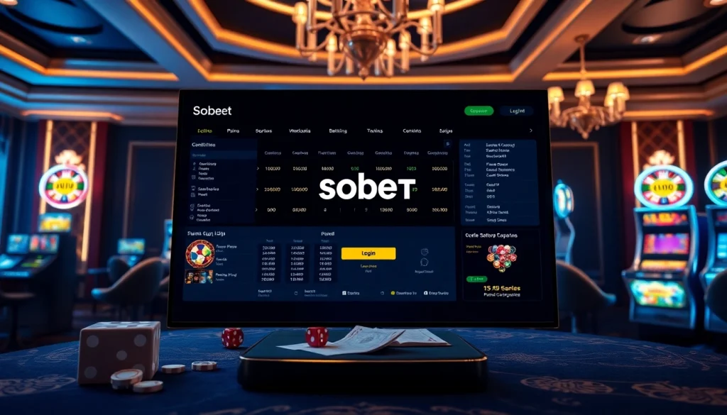 Simplify your sbobet login process with an engaging online gambling interface featuring casino tables and betting options.