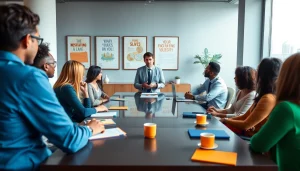 Inspiring business coaching service session showcasing expert guidance in a bright office.