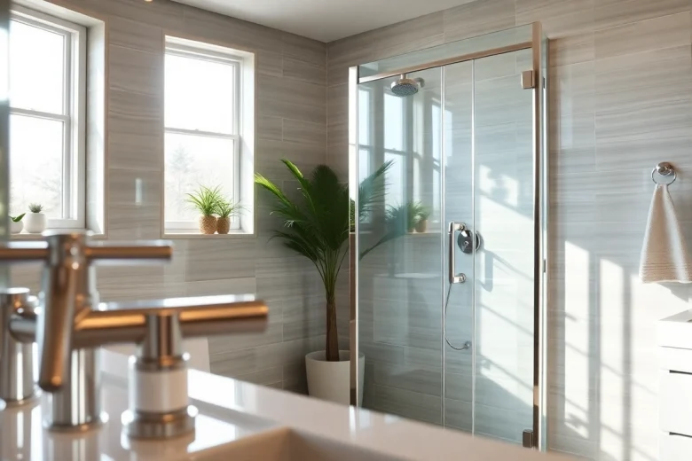 Showcase of glass shower doors featuring sleek design and polished chrome, fitting for modern bathrooms.