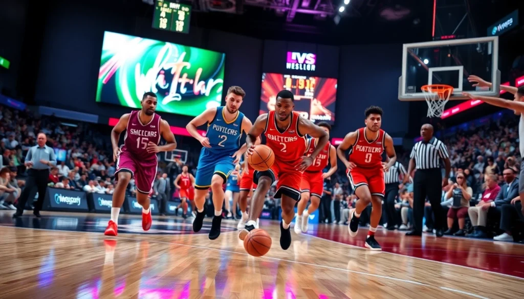 Experience the thrill of ดูบาสสด with professional basketball players in a live game moment.