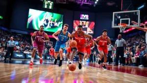 Experience the thrill of ดูบาสสด with professional basketball players in a live game moment.