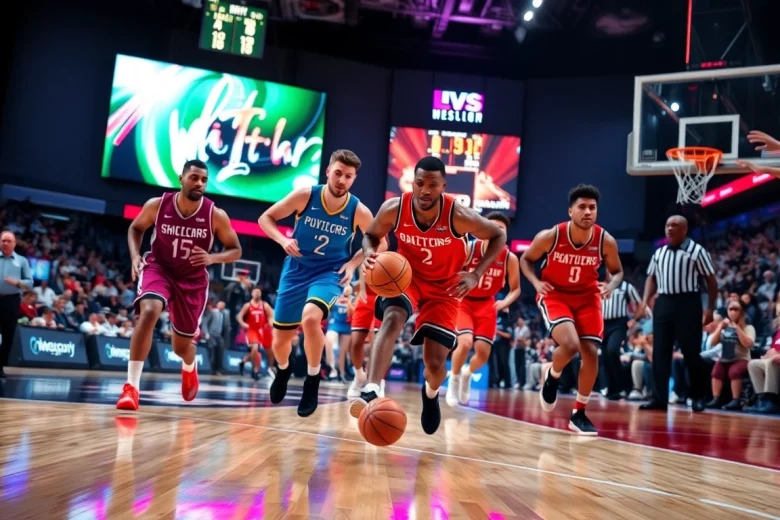 Experience the thrill of ดูบาสสด with professional basketball players in a live game moment.