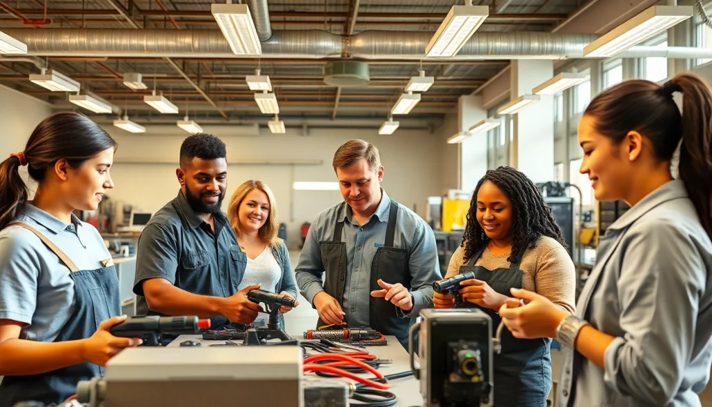 Trade School Knoxville TN students engaged in hands-on training in a vibrant learning environment.