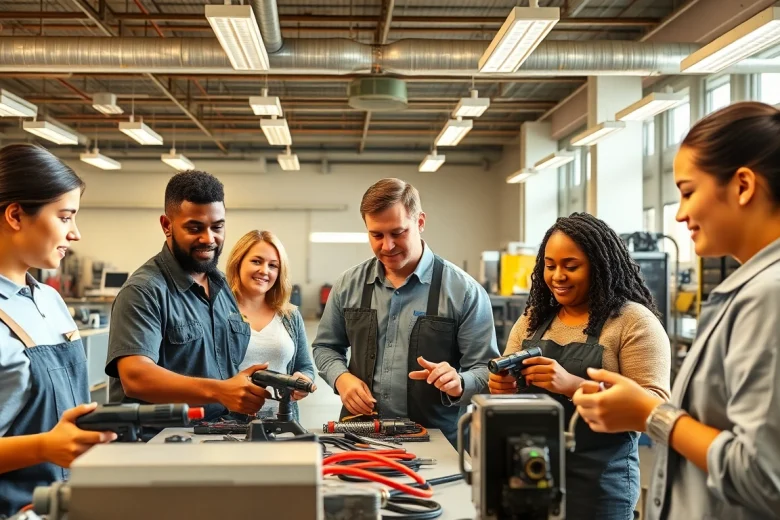 Trade School Knoxville TN students engaged in hands-on training in a vibrant learning environment.