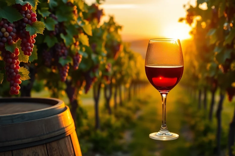 Sample rich red wine at Sacramento Wineries in a picturesque vineyard setting.