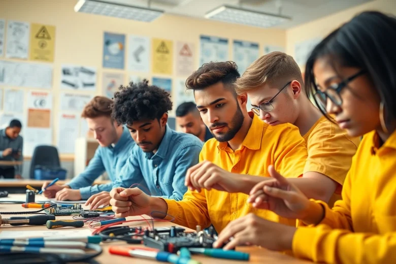 Learn at an electrician trade school in Colorado with students engaged in hands-on training.
