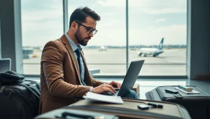 Submit your eta application uk seamlessly while traveling in a bright airport lounge.