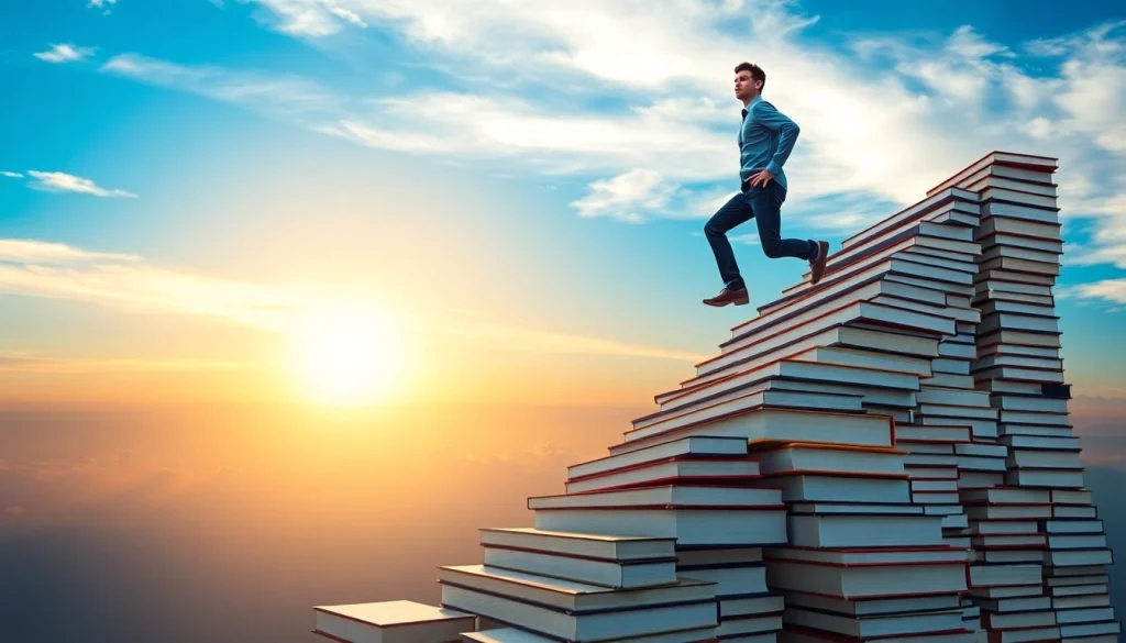 Illustration showing how can short term goals best lead towards accomplishing long term career goals through symbolic staircase.