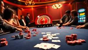Engage in thrilling gameplay at SODO Casino with vibrant poker chips and illuminated roulette.
