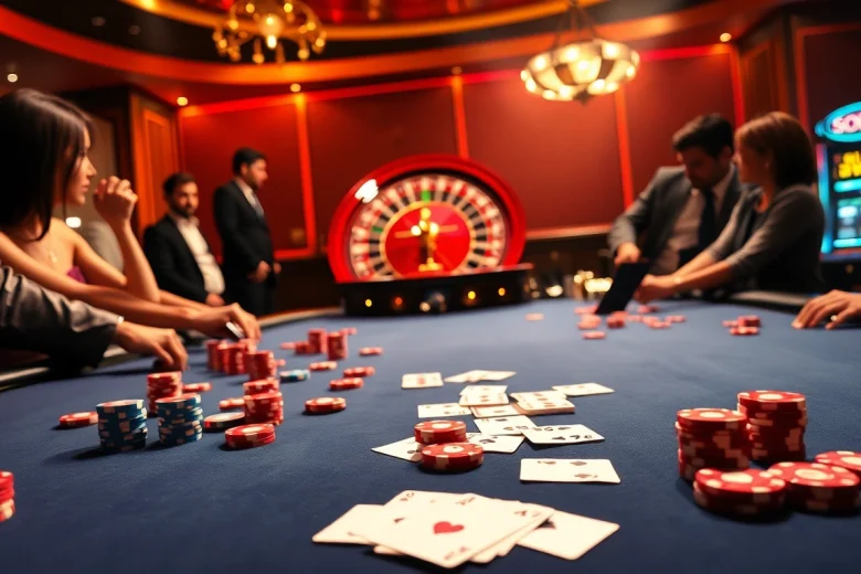 Engage in thrilling gameplay at SODO Casino with vibrant poker chips and illuminated roulette.