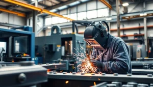 Crafting custom steel fabrication components with precision and expertise in a busy workshop.