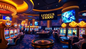 Play the thrilling Olympus 1000 slot at a vibrant casino with colorful machines.