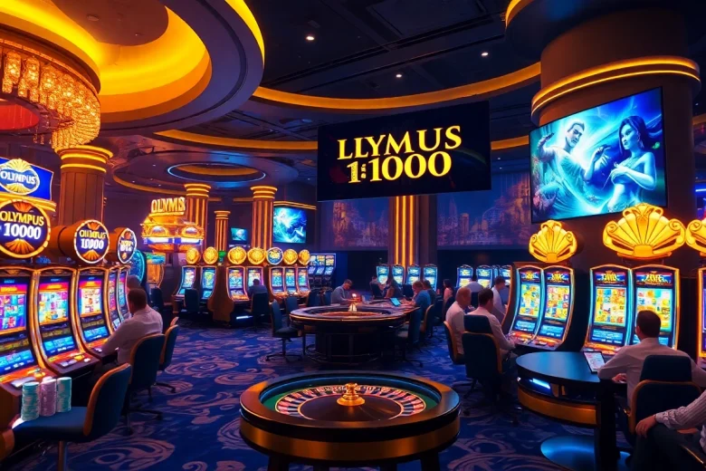 Play the thrilling Olympus 1000 slot at a vibrant casino with colorful machines.