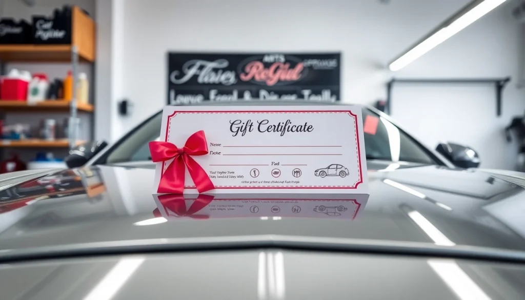 Engaging car detailing gift certificate presented on a glossy car surface, highlighting premium car care options.