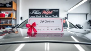 Engaging car detailing gift certificate presented on a glossy car surface, highlighting premium car care options.