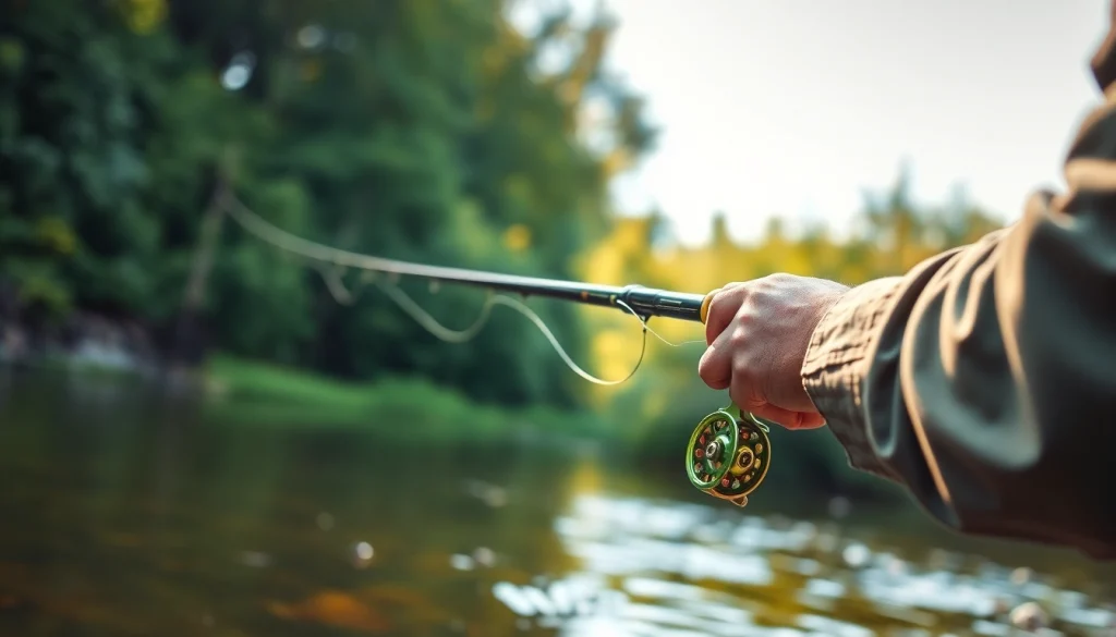 Experience fishing with the best fly fishing rods amidst a tranquil riverside environment.