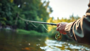 Experience fishing with the best fly fishing rods amidst a tranquil riverside environment.