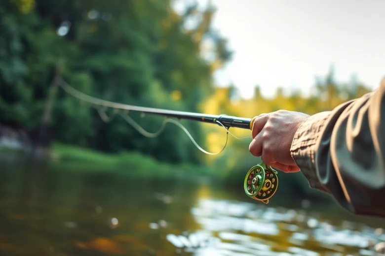 Experience fishing with the best fly fishing rods amidst a tranquil riverside environment.