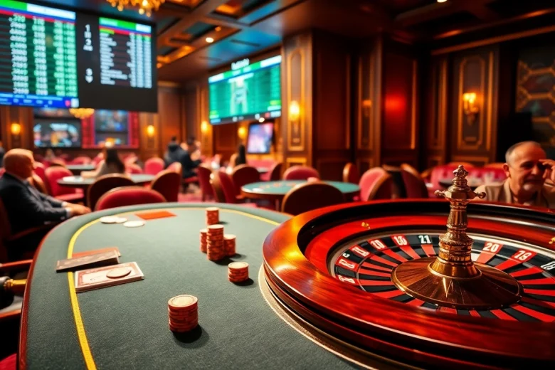 Experience thrilling gambling at https://jun886.dev/ with poker chips and roulette in a luxurious casino.