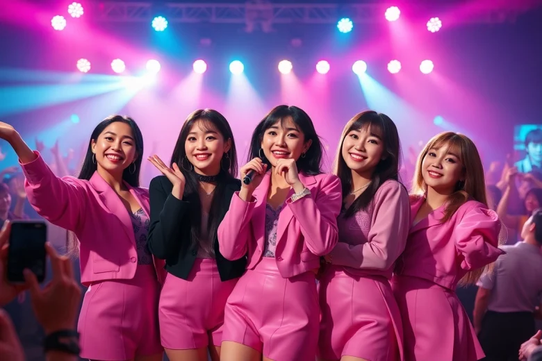 Dynamic concert scene featuring the blackpink members in action showcasing their charisma.
